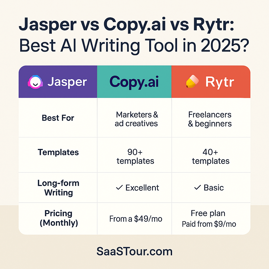 You are currently viewing Jasper vs Copy.ai vs Rytr: Best AI Writing Tool in 2025?