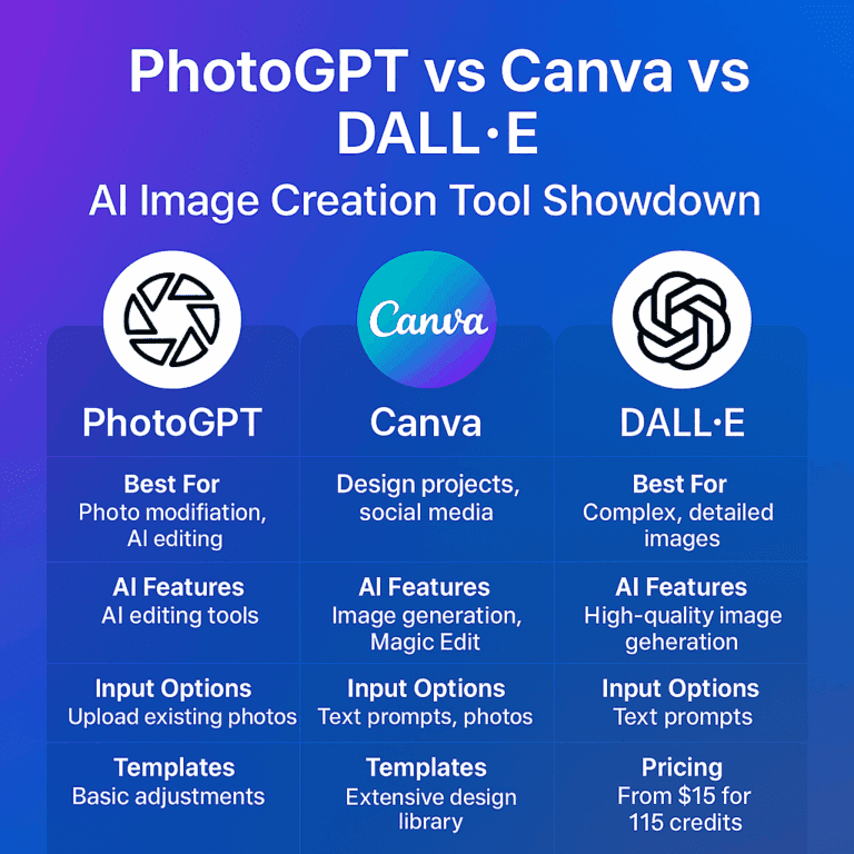 Read more about the article PhotoGPT vs Canva vs DALL·E: Best AI Image Tool for Creators in 2025?