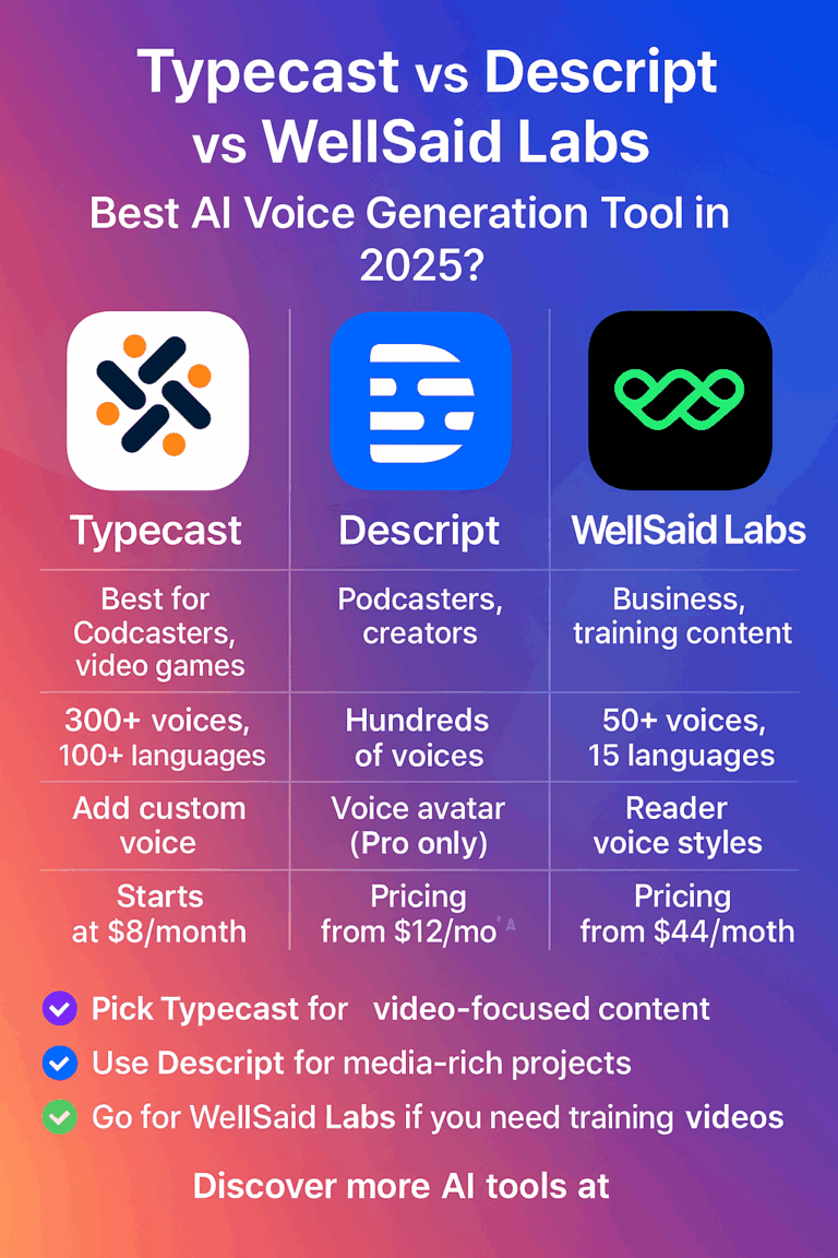 Read more about the article Typecast vs Descript vs WellSaid Labs: Best AI Voice Generator for 2025?